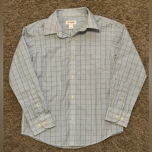 Blue and white plaid button down shirt